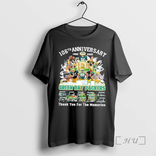Officials Green Bay Packers 1920 2026 106th Anniversary Thank For The Memories Signatures Premium T-Shirts, Hoodie,...