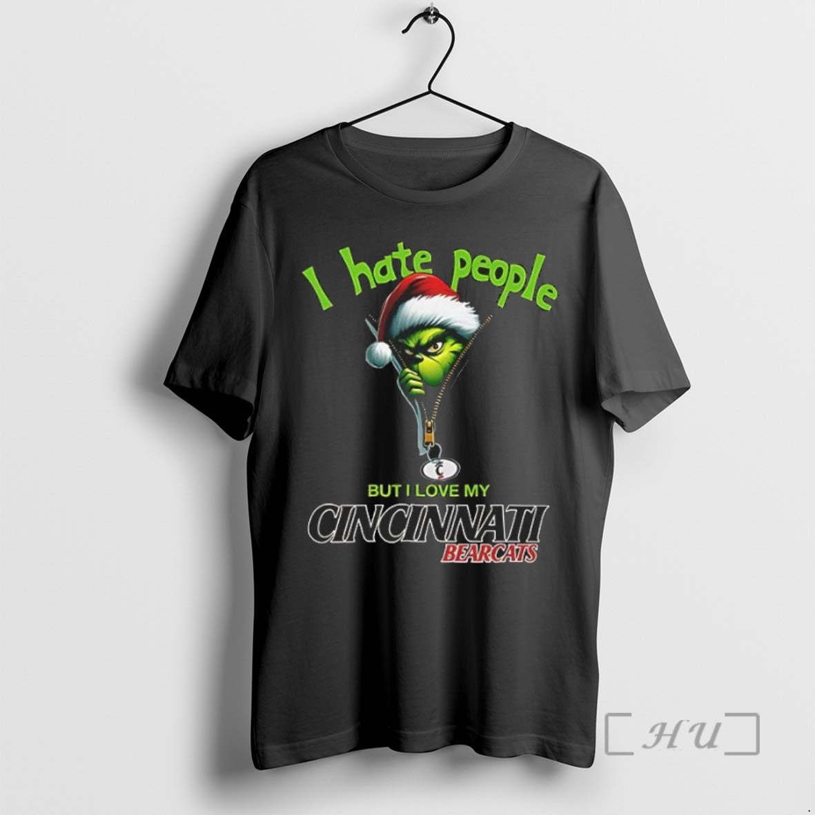 Officials Grinch Santa Hat I Hate People But I Love My Cincinnati Bearcats Christmas Logo