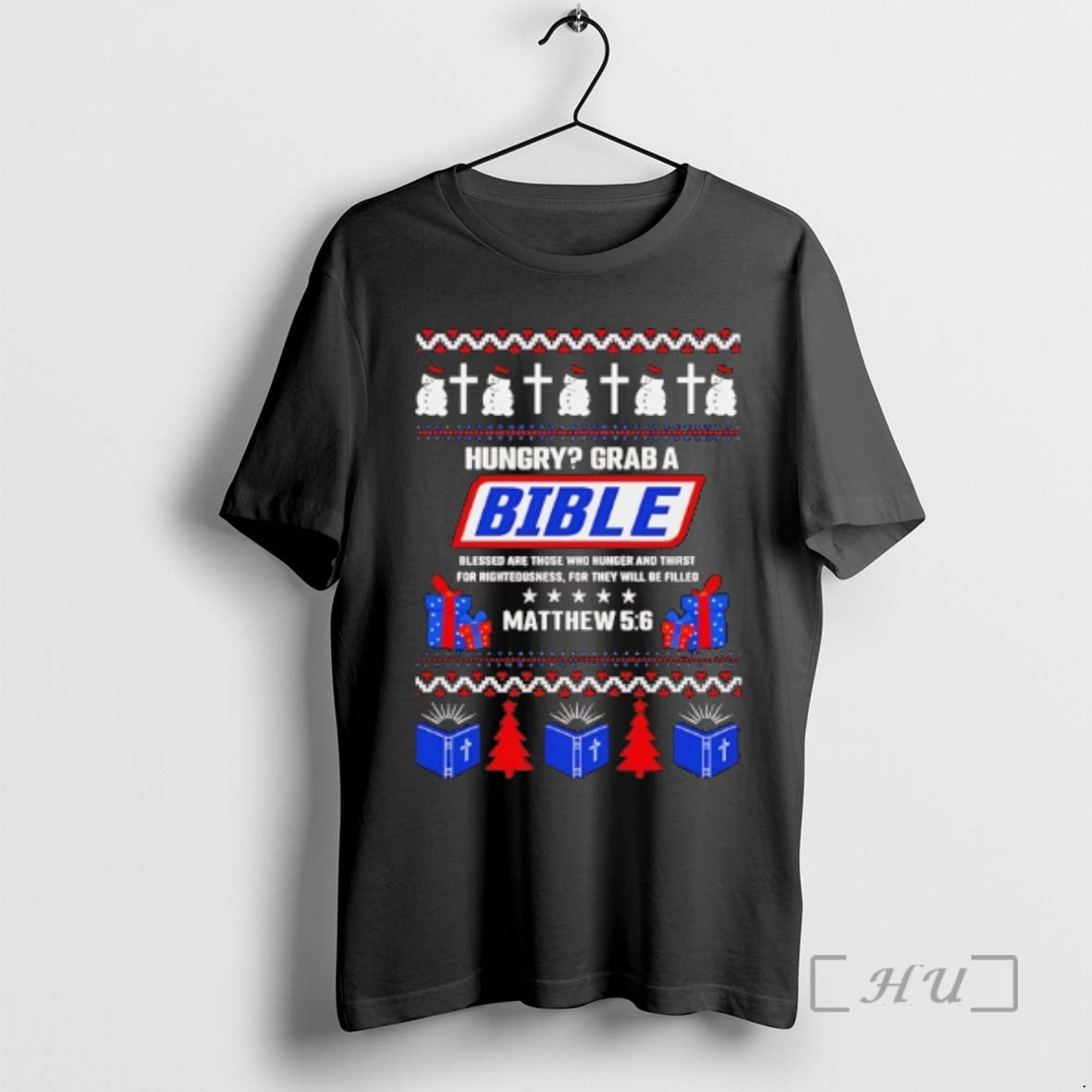 Officials Hungry Grab A Bible Matthew 5 6 Christmas Ugly T-Shirts, Hoodie, Sweatshirt | AU18TeeNovaLab.com