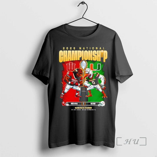 Officials Indiana Vs Miami 2026 Natinal Championship Hard Rock Stadium Mascots Premium T Shirts Sweater Hoodie, Sweatshirt