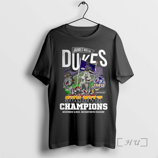 Officials James Madison Dukes Beat Troy Trojans Sun Belt Champions 2025 Mascot Premium T Shirts Hoodie, Sweatshirt