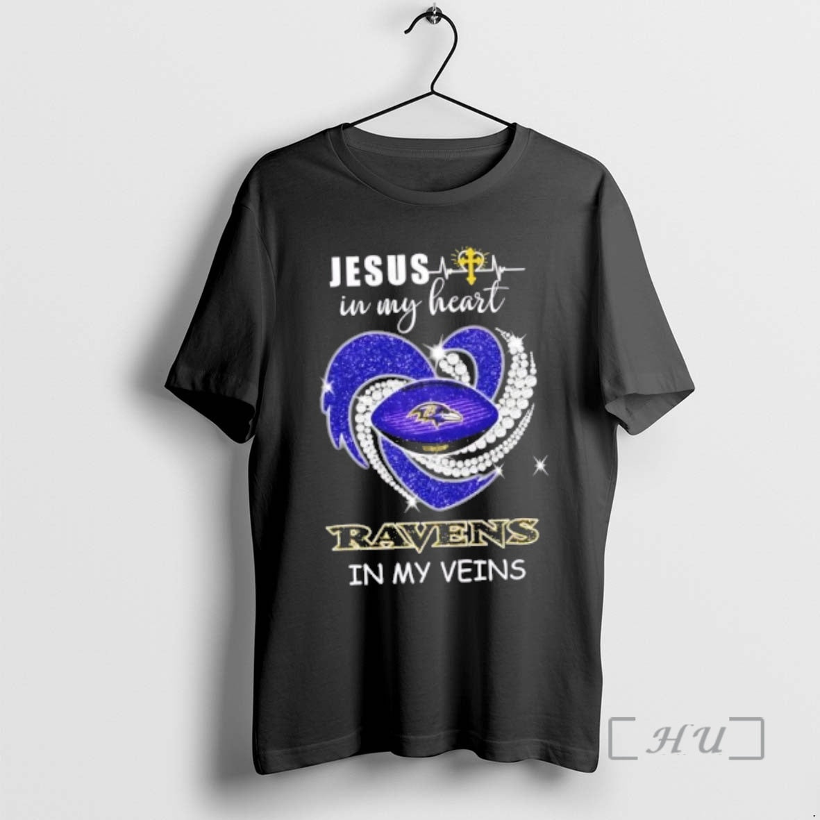 Officials Jesus In My Heart Baltimore Ravens In My Veins Diamond Heart Premium T Shirts Hoodie, Sweatshirt