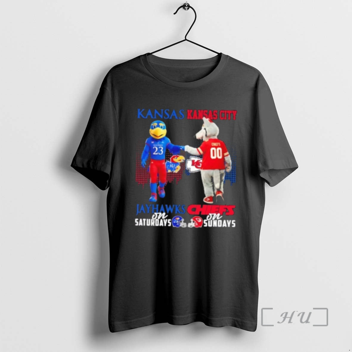 Officials Mascots Kansas Jayhawks On Saturdays X Kansas City Chiefs On Sundays Skyline Premium T-Shirts, Hoodie, Sweatshirt