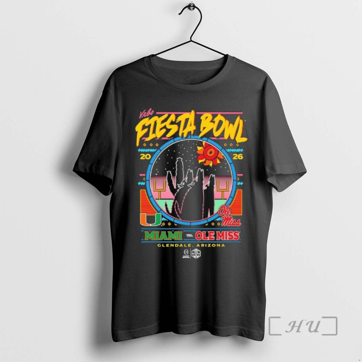 Officials Miami Vs Ole Miss Vrbo Fiesta Bowl Matchup 2026 Cfp Semifinal Neon Nightfall Premium T-Shirts, Hoodie, Sweatshirt