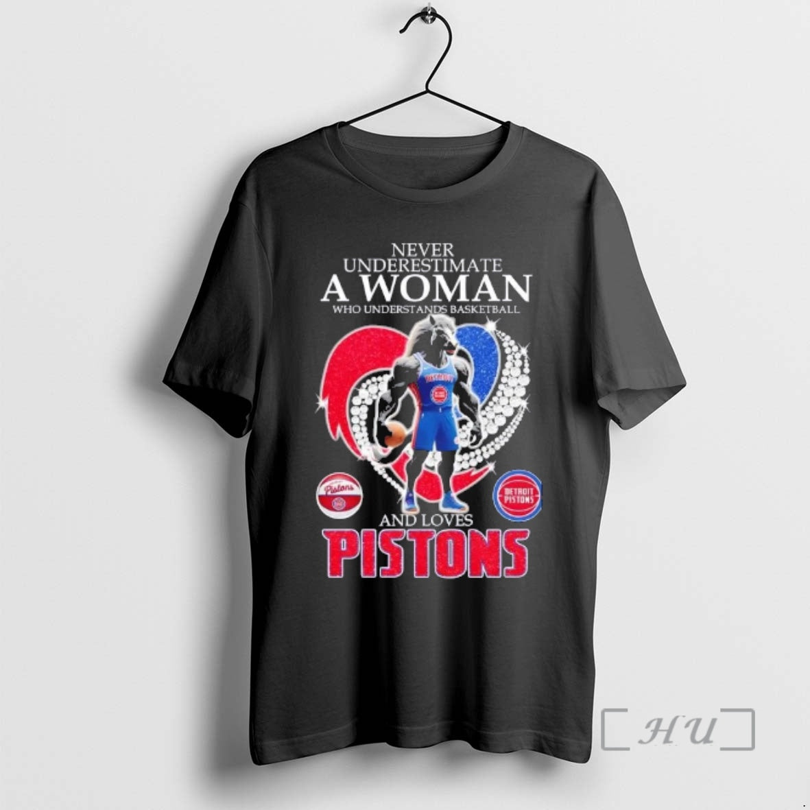 Officials Never Underestimate A Woman Who Understands Basketball And Loves Detroit Pistons Mascot Diamond Heart T-Shirts,...