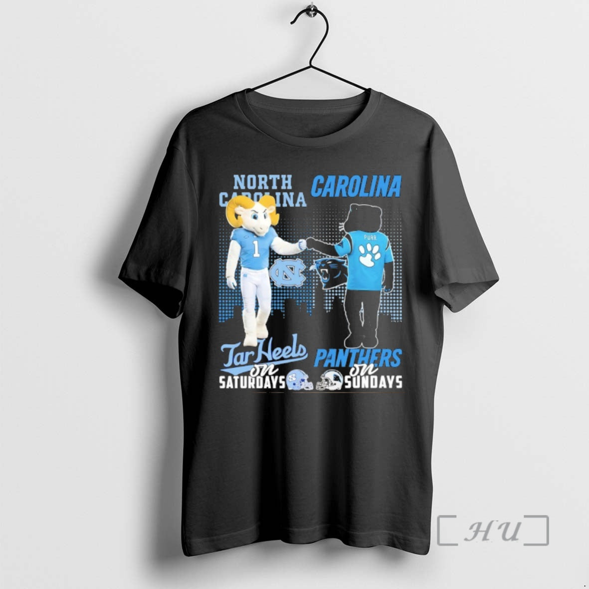 Officials North Carolina Tar Heels On Saturday And Carolina Panthers On Sundays Skyline Mascot Premium T-Shirts, Hoodie,...