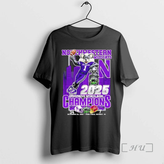 Officials Northwestern Wildcats 2025 Gamerbove Sports Bowl Champions Mascot T-Shirts, Hoodie, Sweatshirt | AU18TeeNovaLab.com