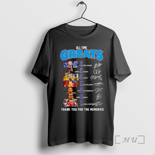 Officials Oklahoma City Thunder All Time Greats Steven Adams James Harden Kevin Durant Signature Premium T-Shirts,...