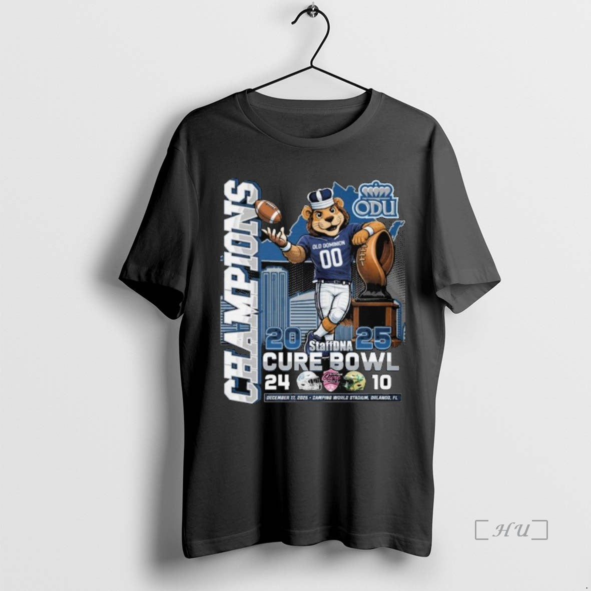 Officials Old Dominion Monarchs 2025 Staffdna Cure Bowl Champions Mascot Long Sleve Premium T Shirts Hoodie, Sweatshirt