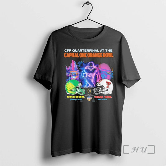 Officials Oregon Vs Texas Tech 2026 Cfp Orange Bowl Art Deco Game Premium T Shirts