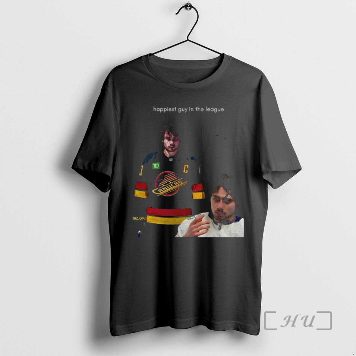 Officials Quinn Hughes Happiest Guy In The League T-Shirts, Hoodie, Sweatshirt | AU18TeeNovaLab.com