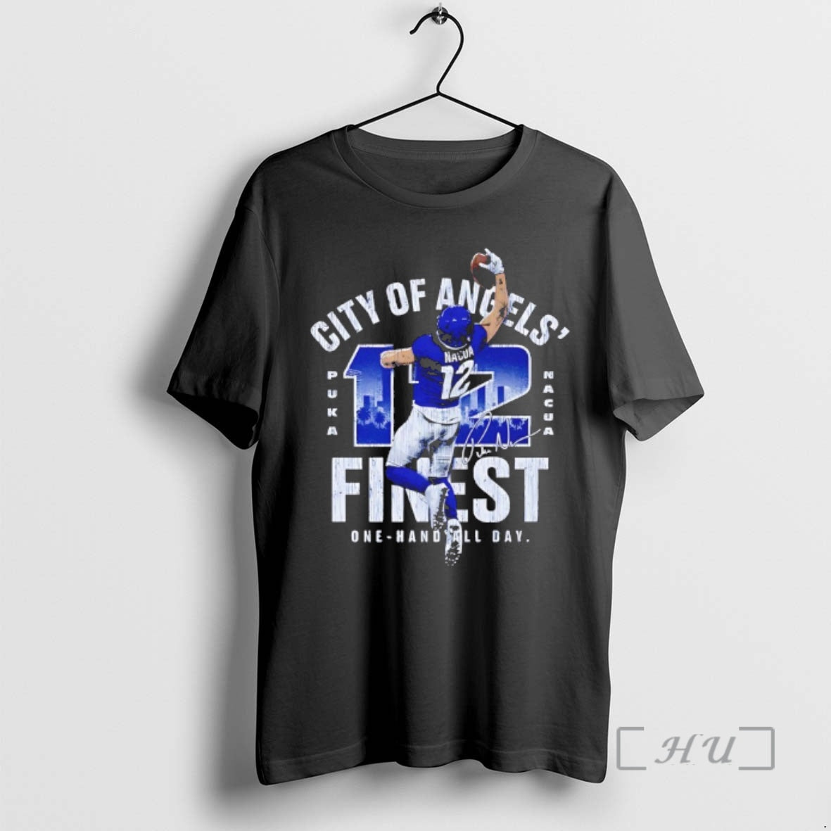 Officials Rams Puka Nacua City Of Angels Finest One Handed Grab Signature Premium T Shirts Hoodie, Sweatshirt