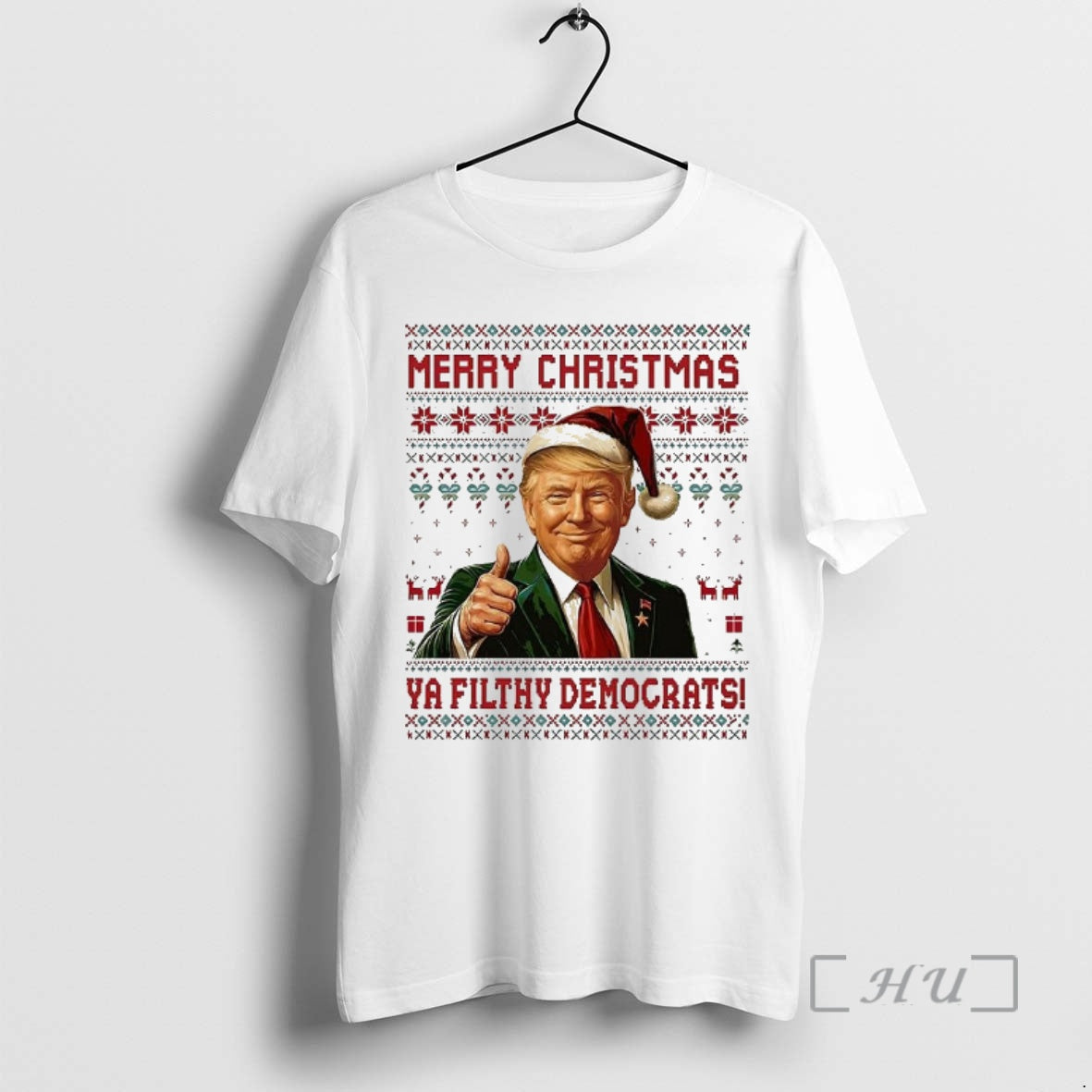 Officials Santa Trump Merry Christmas Ya Filthy Democrats Ugly Christmas T-Shirts, Hoodie, Sweatshirt | AU18TeeNovaLab.com