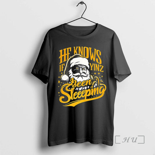 Officials Santa He Knows If Yinz Been Sleeping Pittsburgh Christmas T-Shirts, Hoodie, Sweatshirt | AU18TeeNovaLab.com