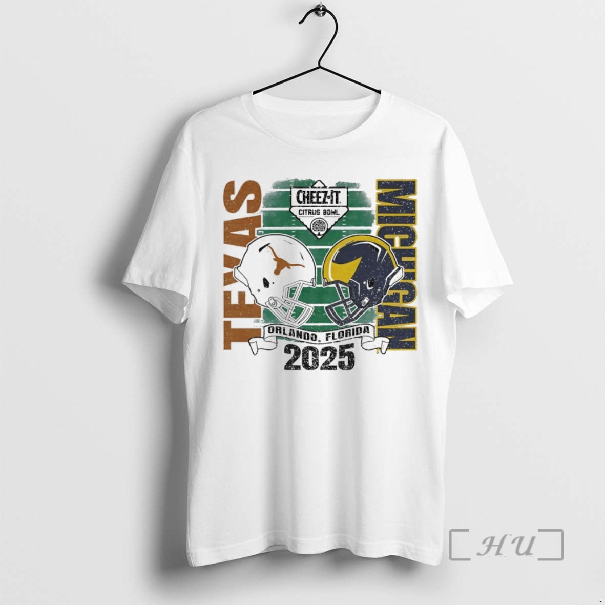 Officials Texas Longhorns Vs Michigan Wolverines 2025 Citrus Bowl Helmet Circle Premium T Shirts Sweater Hoodie, Sweatshirt