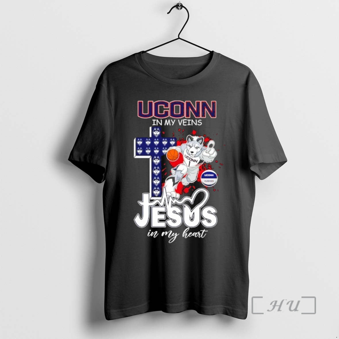 Officials Uconn Huskies In My Veins Jesus In My Heart Cross Mascot Premium T Shirts Hoodie, Sweatshirt | AU18TeeNovaLab.com