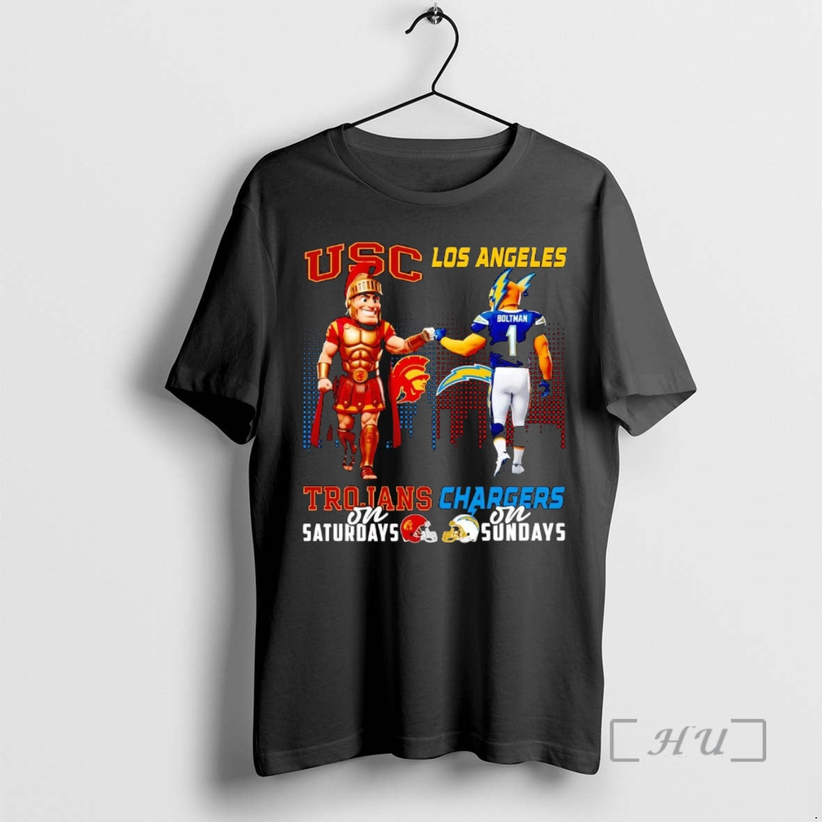 Officials Usc Trojans On Saturdays Los Angeles Chargers On Sundays Mascot Premium T Shirts Sweater Hoodie, Sweatshirt