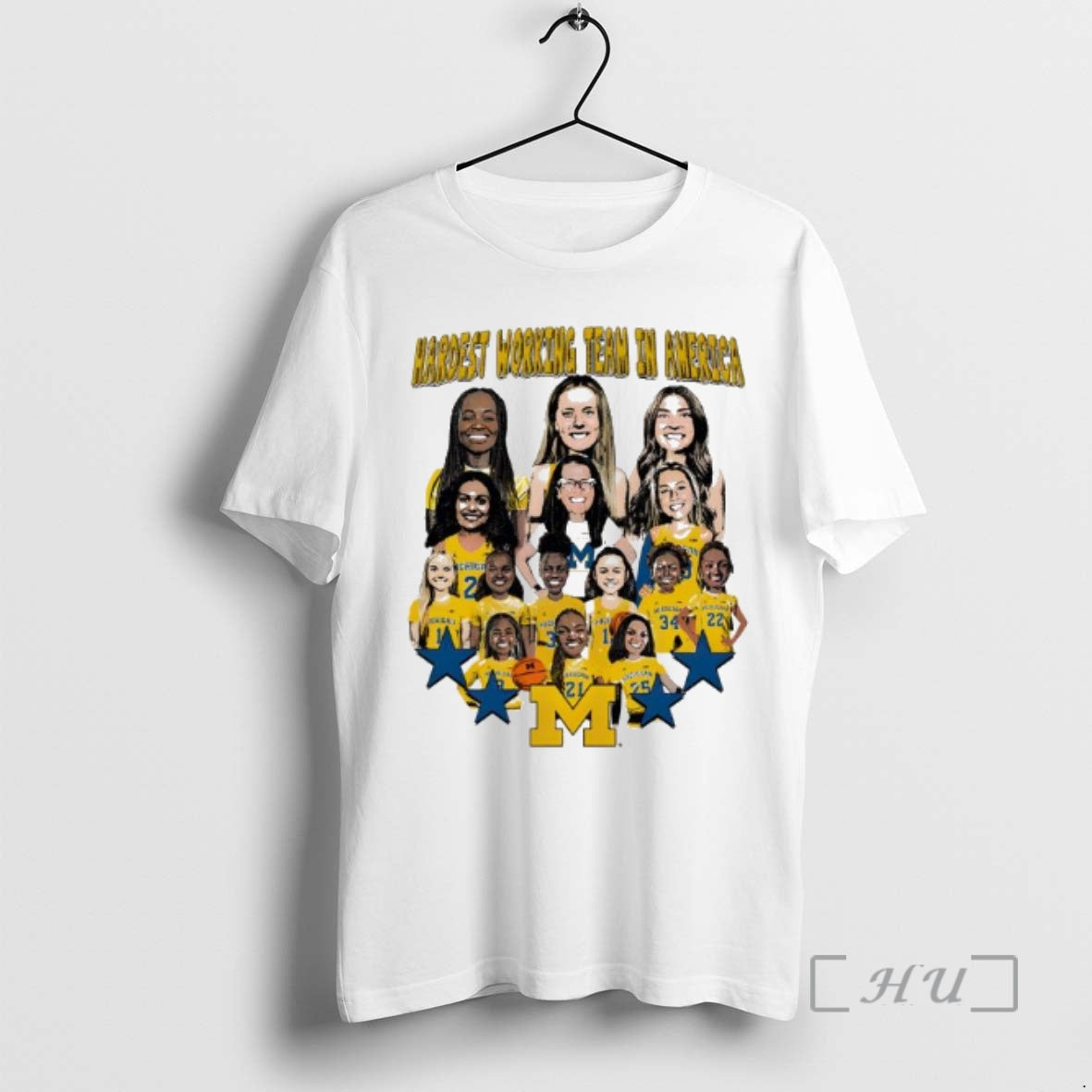 Officials Valiant University Of Michigan Womens Basketball Hardest Working Team In America Caricature Premium T-Shirts,...