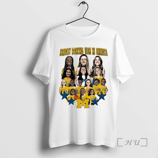 Officials Valiant University Of Michigan Womens Basketball Hardest Working Team In America Caricature Premium T-Shirts,...