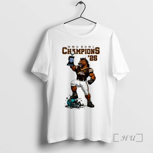 Officials Western Michigan Broncos Myrtle Beach Bowl Champions 2025 Football Mascot Premium T Shirts Sweater Hoodie,...