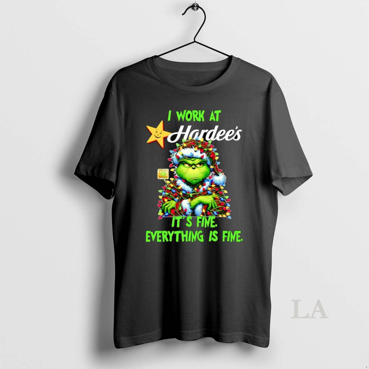 Original Grinch I Work At Hardees Its Fine Everythings Fine Christmas