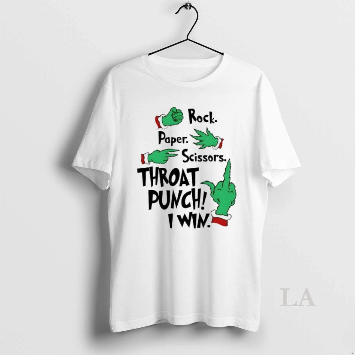 Original Grinch Hand Rock Paper Scissors Throat Punch I Win Christmas T-Shirts, Hoodie, Sweatshirt | AU18TeeNovaLab.com