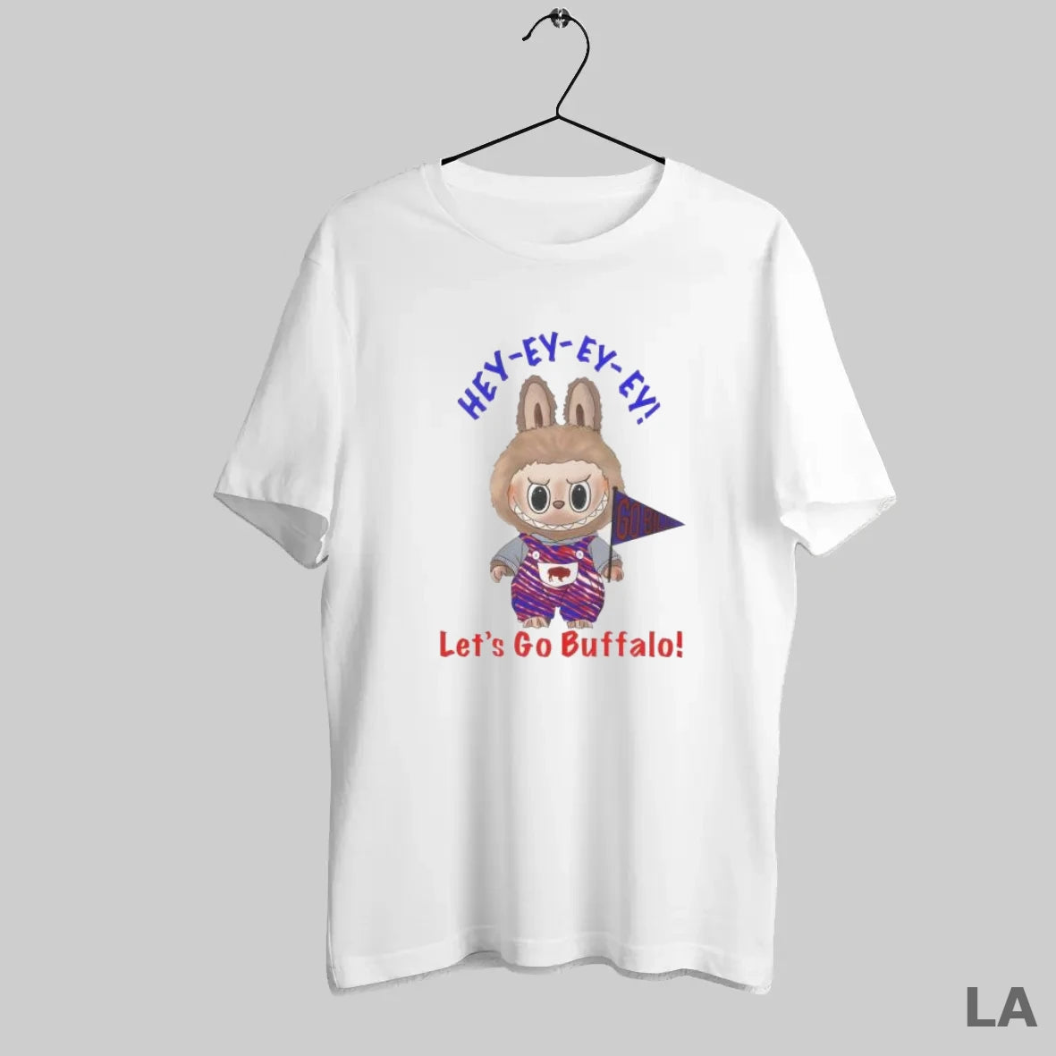 Original Labubu Holding Go Bill Flag Hey Ey Ey Ey Let_s Go Buffalo