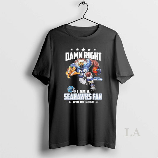 Original Mascot Damn Right I Am A Seahawks Fan Win Or Lose T-Shirts, Hoodie, Sweatshirt | AU18TeeNovaLab.com