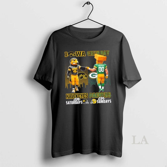Original Mascots Iowa Hawkeyes On Saturdays X Green Bay Packers On Sundays Skyline T-Shirts, Hoodie, Sweatshirt