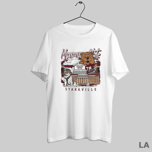 Original Mississippi State Bulldogs Football Welcome To Starkville Hand Drawn Campus Masot