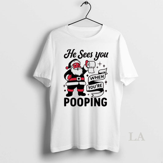 Original Santa Claus He Sees You When Youre Pooping Christmas T-Shirts, Hoodie, Sweatshirt | AU18TeeNovaLab.com