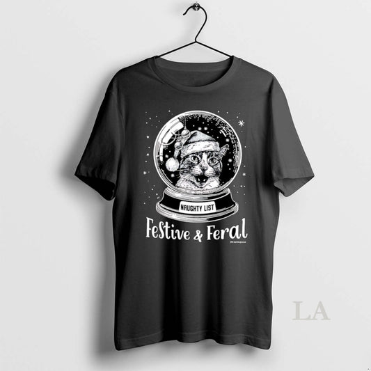 Original Santa Hat Cat Snow Globe Festive And Feral T-Shirts, Hoodie, Sweatshirt | AU18TeeNovaLab.com