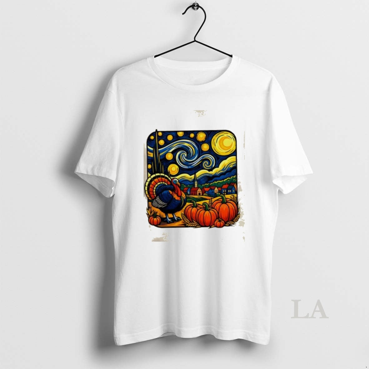 Original Thanksgiving Turkey Pumpkin Harvest Starry Night Art