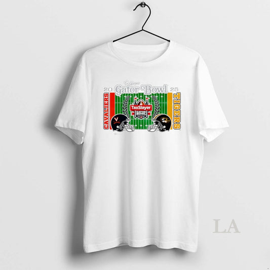 Original Virginia Cavaliers Vs Missouri Tigers 2025 Taxslayer Gator Bowl 2 Team Helmet Circle T-Shirts, Hoodie, Sweatshirt