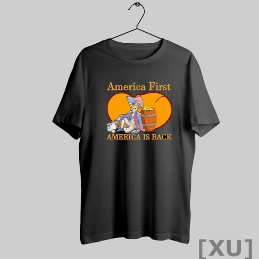 Premium America First America Is Back Skeleton Patriot Sitting T Shirts