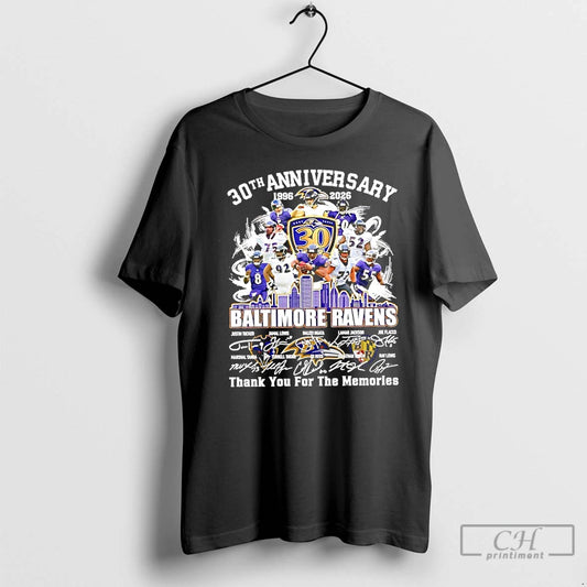 Premium Baltimore Ravens 30th Anniversary 1996 2026 Thank You For The Memories Signatures T Shirts Hoodie, Sweatshirt
