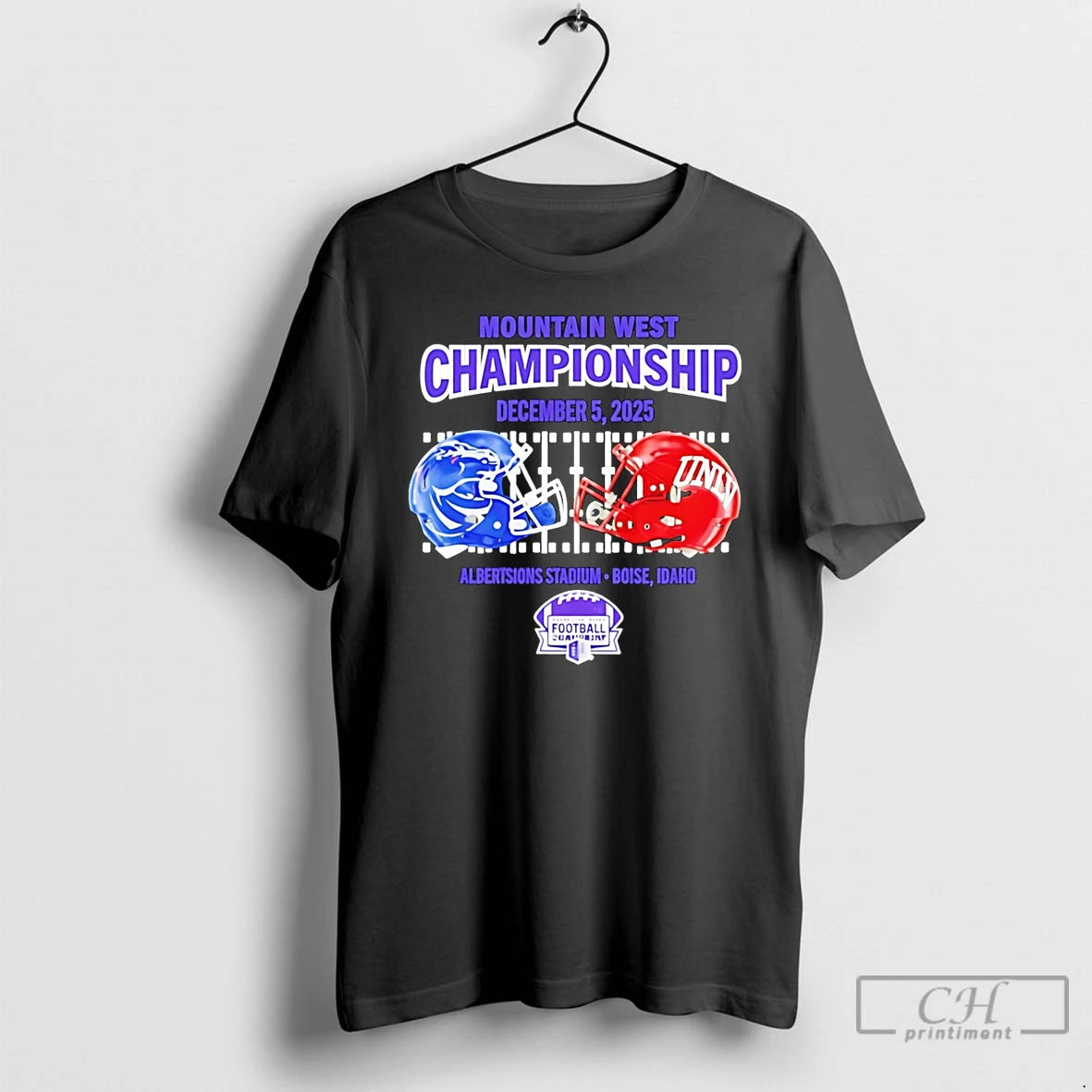 Premium Boise State Vs Unlv 2025 Mountain West Championship Mens Dueling Helmet T Shirts Sweater Hoodie, Sweatshirt