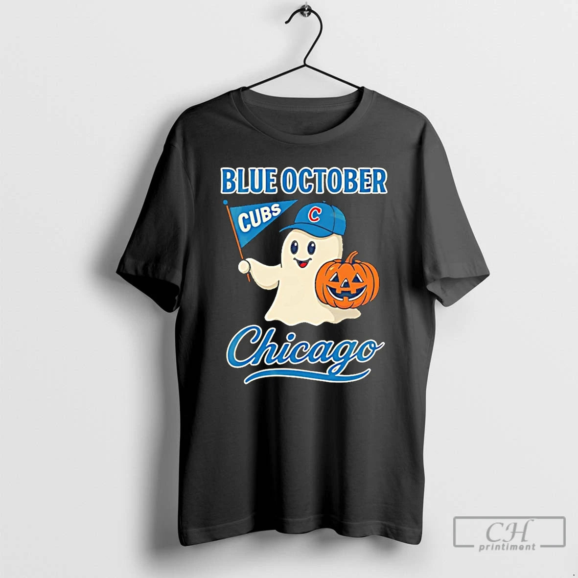 Premium Chicago Cubs Blue October Ghost Halloween T Shirts