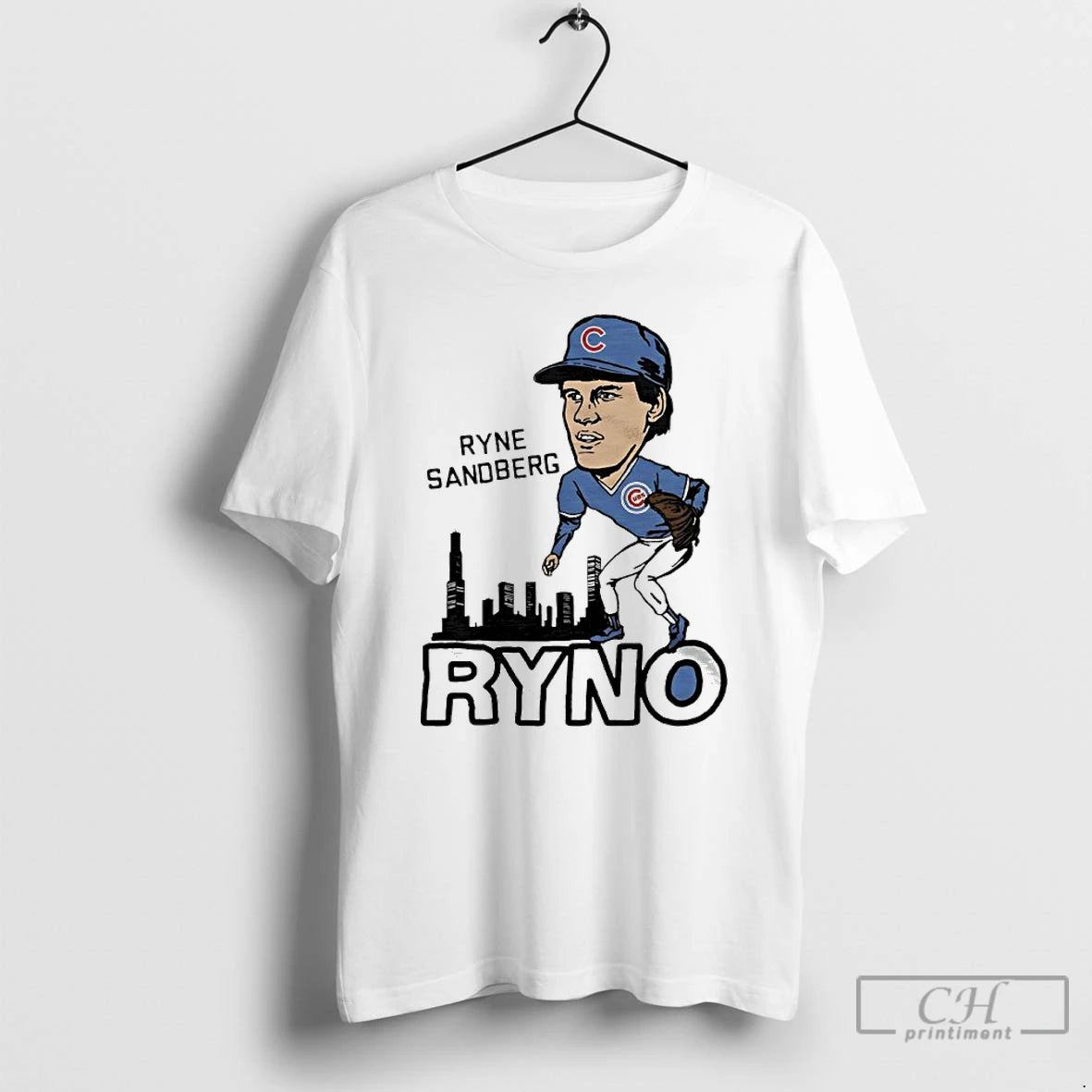 Chicago Cubs Ryne Sandberg Ryno City Skyline Player Caricature