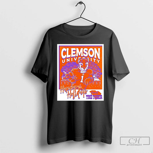 Premium Clemson Tigers Mascot Happy Holidays Christmas T-Shirts, Hoodie, Sweatshirt | AU18TeeNovaLab.com