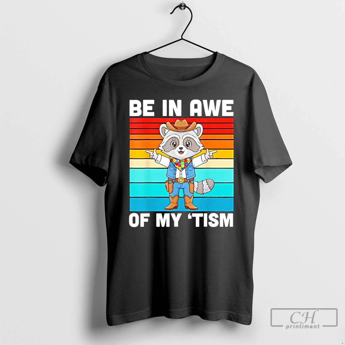 Premium Cowboy Raccoon Autism Awareness Be In Awe Of My Tism Vintage T Shirts Sweater Hoodie, Sweatshirt | AU18TeeNovaLab.com