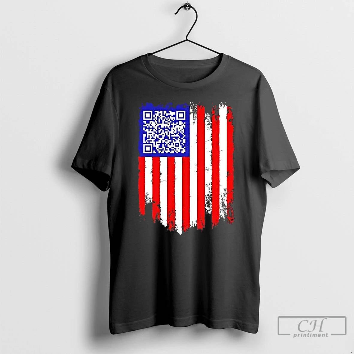 Premium Distressed American Flag Qr Code T-Shirts, Hoodie, Sweatshirt | AU18TeeNovaLab.com