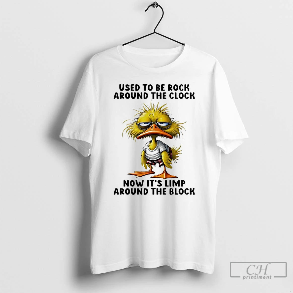 Premium Duck Used To Be Rock Around The Clock Now Its Limp Around The Block T-Shirts, Hoodie, Sweatshirt | AU18TeeNovaLab.com