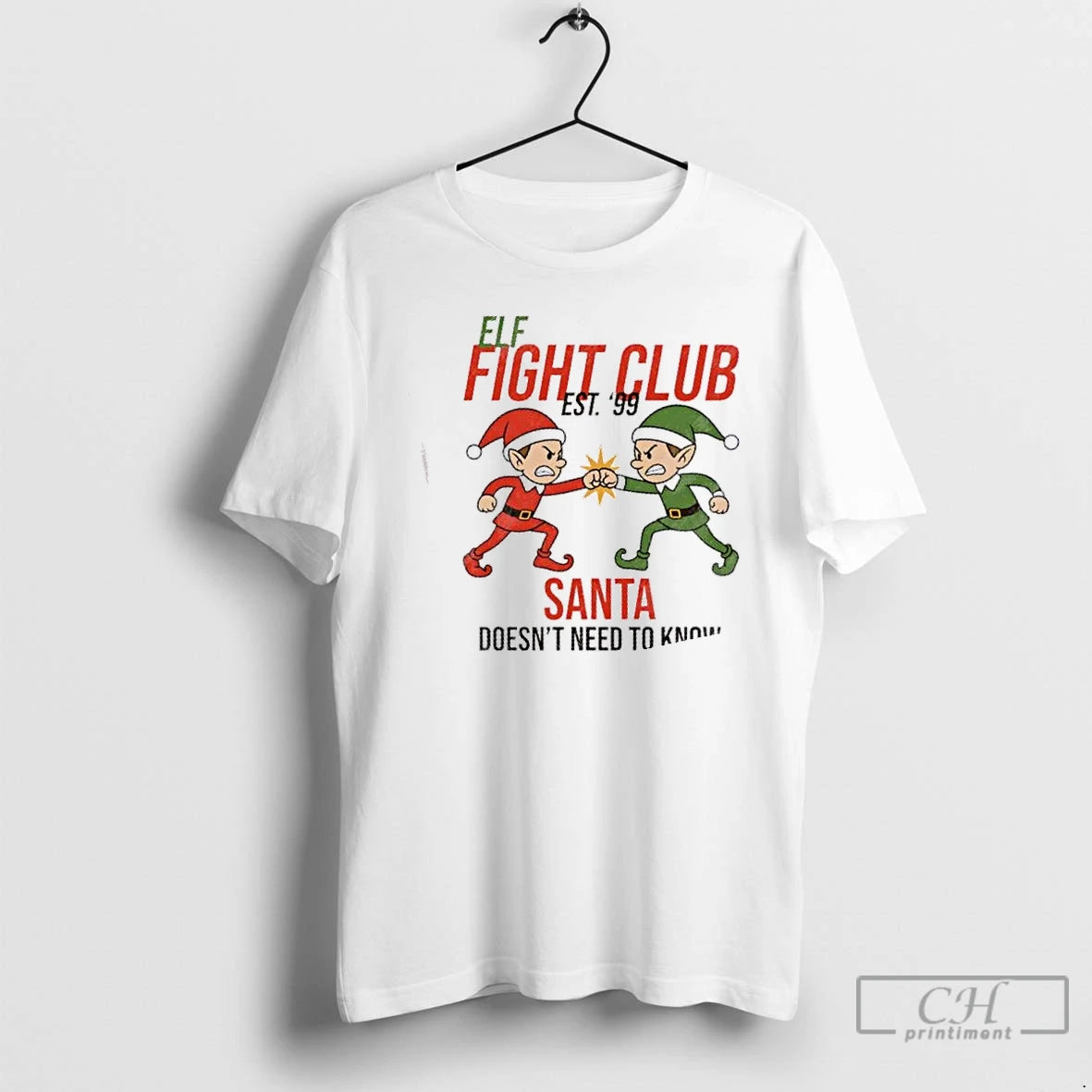 Premium Elf Fight Club Santa Doesnt Need To Know Christmas T-Shirts, Hoodie, Sweatshirt | AU18TeeNovaLab.com