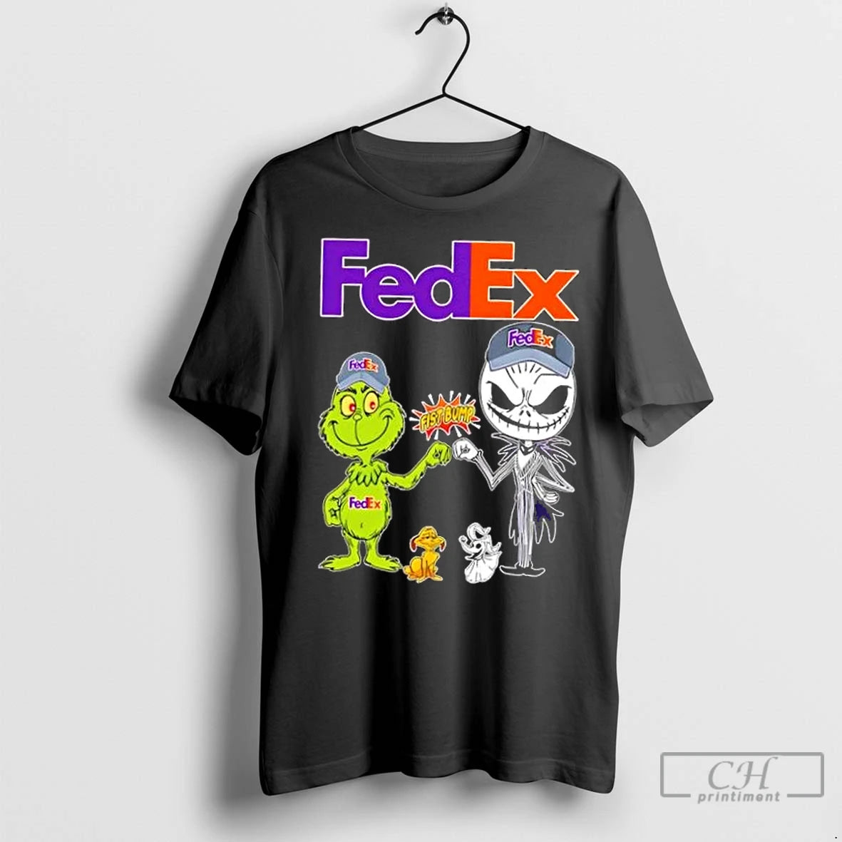 Premium Fedex X Grinch And Jack Skellington Fist Bump Uniwilling Friends