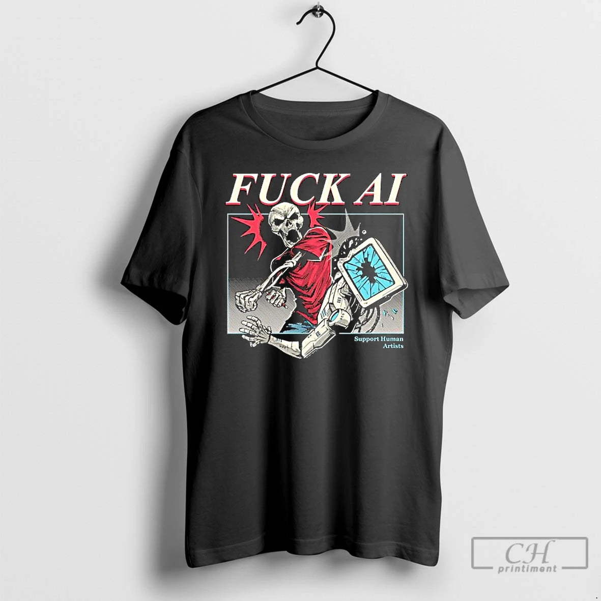 Premium Fuck Ai The Yetee Skeleton Ai Robot T-Shirts, Hoodie, Sweatshirt | AU18TeeNovaLab.com