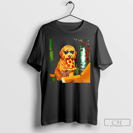 Premium Goldendoodle Eating Pizza Holding Glasses Meme T-Shirts, Hoodie, Sweatshirt | AU18TeeNovaLab.com