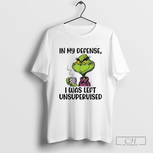 Premium Grinch In My Defense I Was Left Unsupervised Shirt Sweater Hoodie, Sweatshirt | AU18TeeNovaLab.com