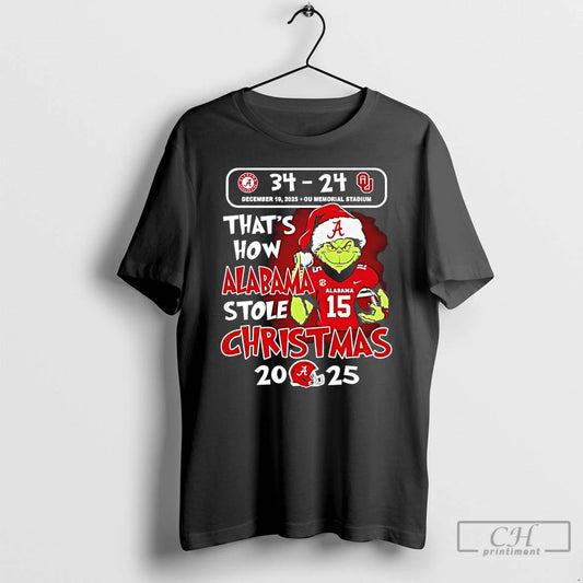 Premium Grinch Thats How Alabama Stole Christmas 2025 Alabama 34 24 Sooners T Shirts Sweater