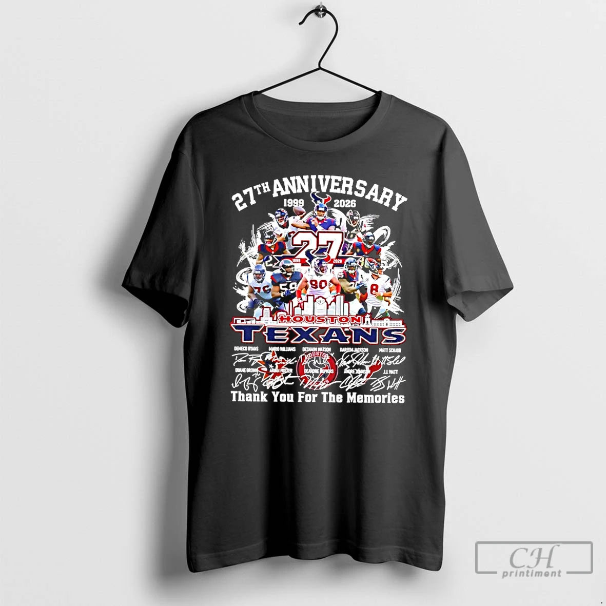 Premium Houston Texans 27th Anniversary 1999 2026 Thank You For The Memories Signatures T Shirts Hoodie, Sweatshirt